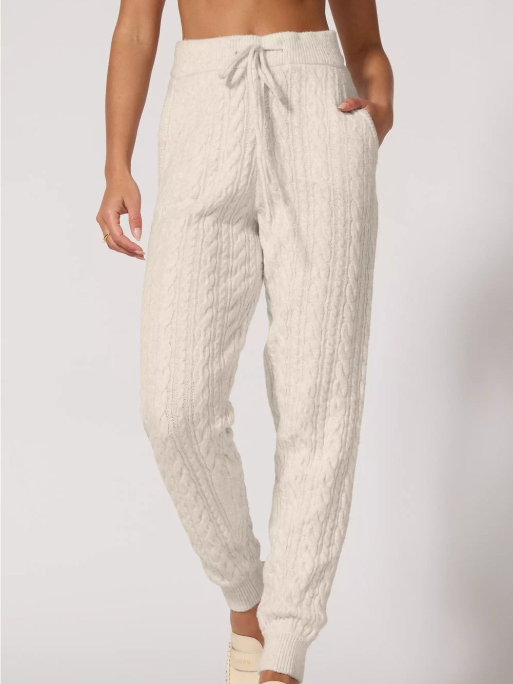 NWOT Easel White Textured Cable Knit Sweatpants Size Small